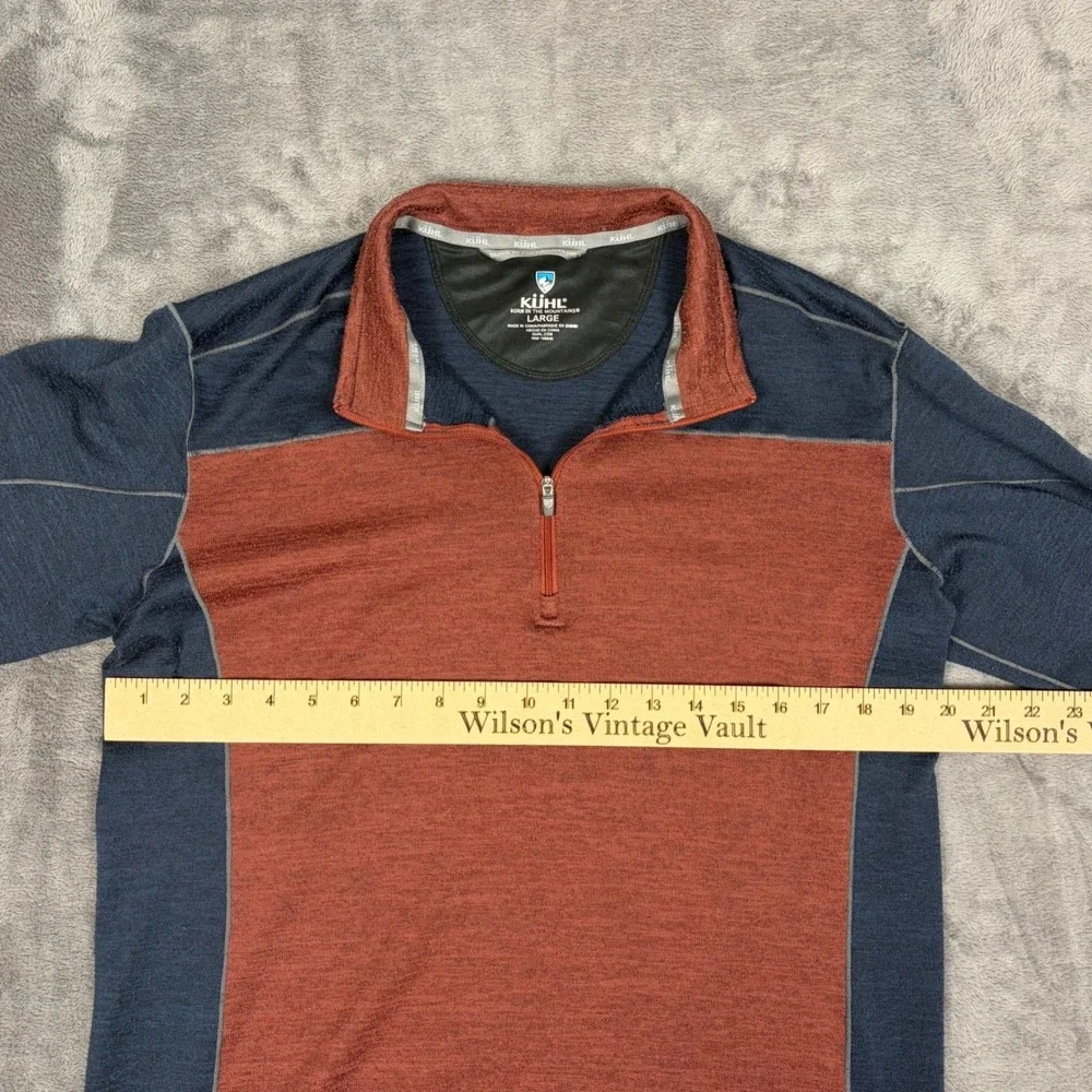 Kuhl 1/4 Zip Pullover Mens Large Blue Rust Orange Colorblock Performance Stretch